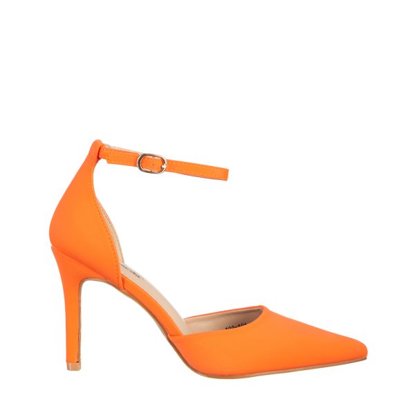Pantofi dama portocalii din material textil cu toc Florene 
