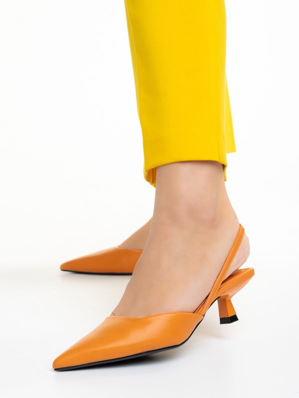 Pantofi dama portocalii din piele ecologica Arete