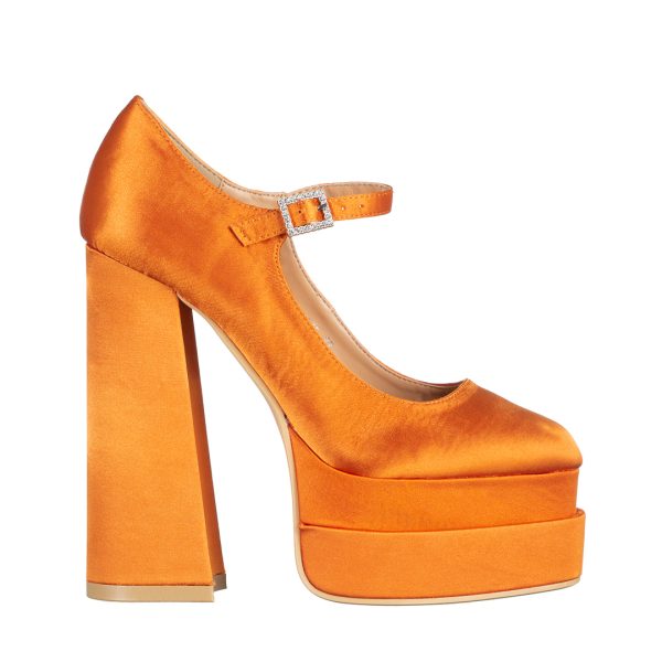 Pantofi dama portoocalii din material textil cu toc Caira