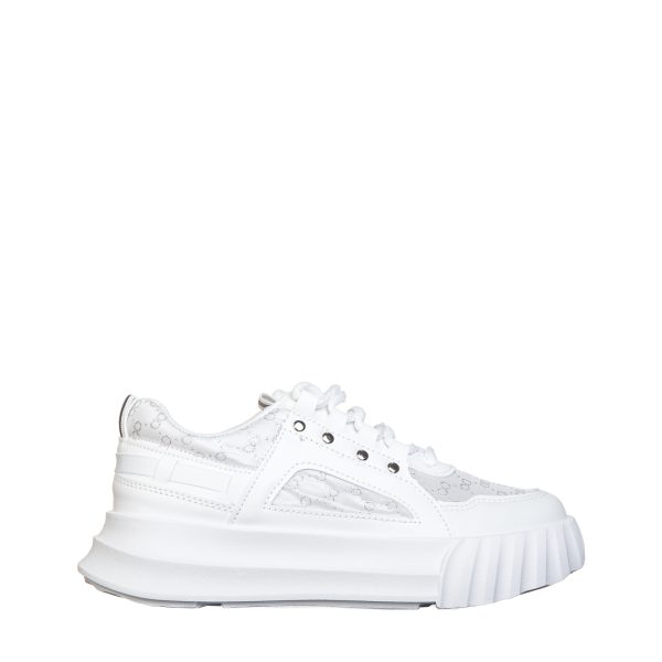 Pantofi sport dama albi din piele ecologica si material textil Meriz