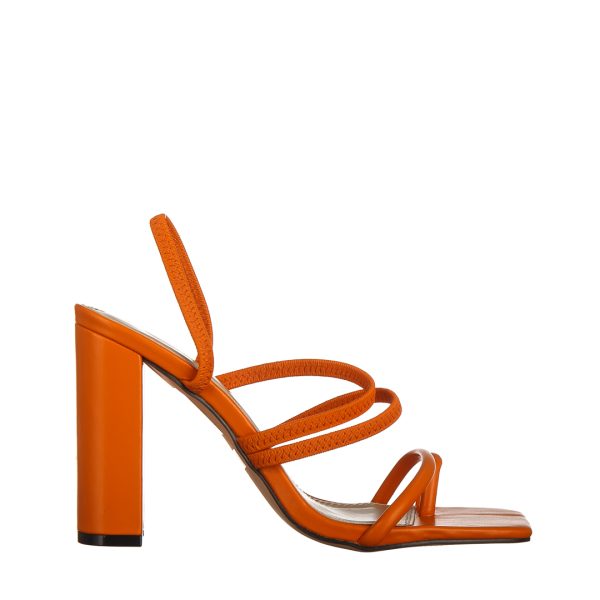 Papuci dama cu toc portocalii din piele ecologica Melina