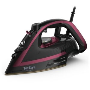 Fier de calcat cu abur Tefal Puregliss FV8065E0, abur variabil 50 g/min, jet de abur 280 g/min, 3000 W, sistem Micro Calc Filter, negru & visiniu