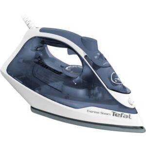 Fier de calcat Tefal Express Steam FV2837E0, 2400W, jet de abur 165 g/min, abur variabil 0-35 g/min, 270 ml, talpa Cerilium, alb/ albastru